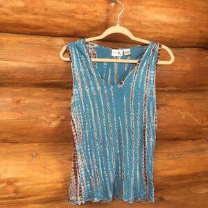 Shana K Boho Sequins Blue/Rust/White Fairycore Festival Tie Dye Tank Size Large